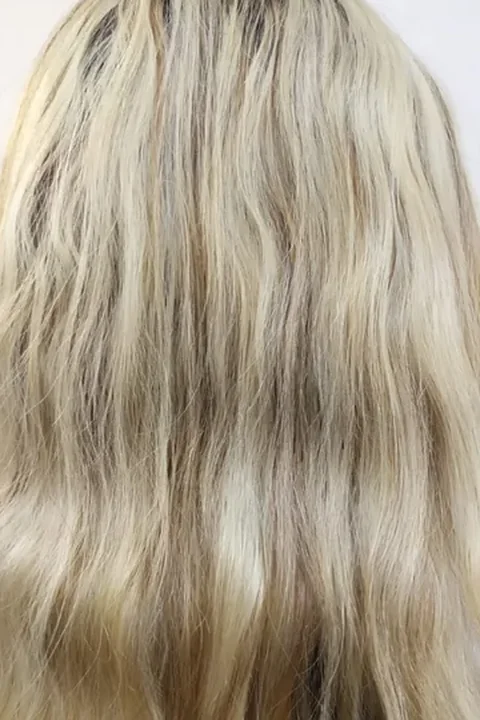 Blonde highlighted hair before the liquid protein treatment