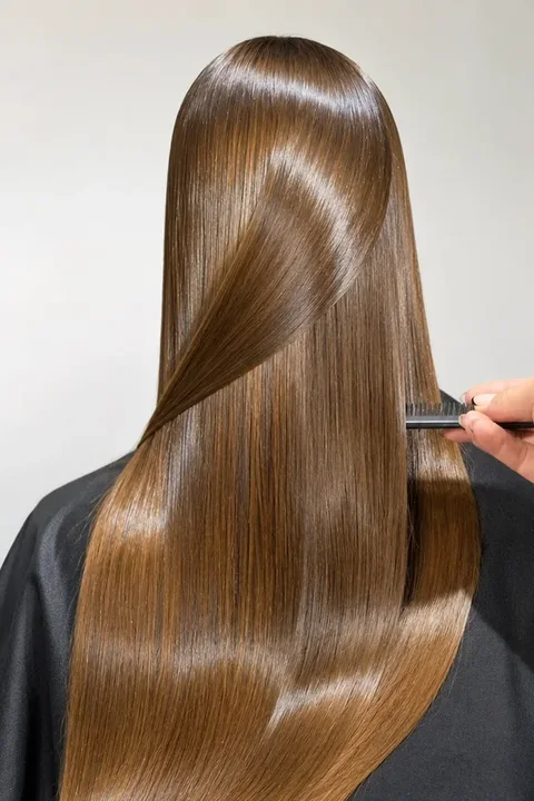 Long, shiny hair after the liquid protein treatment