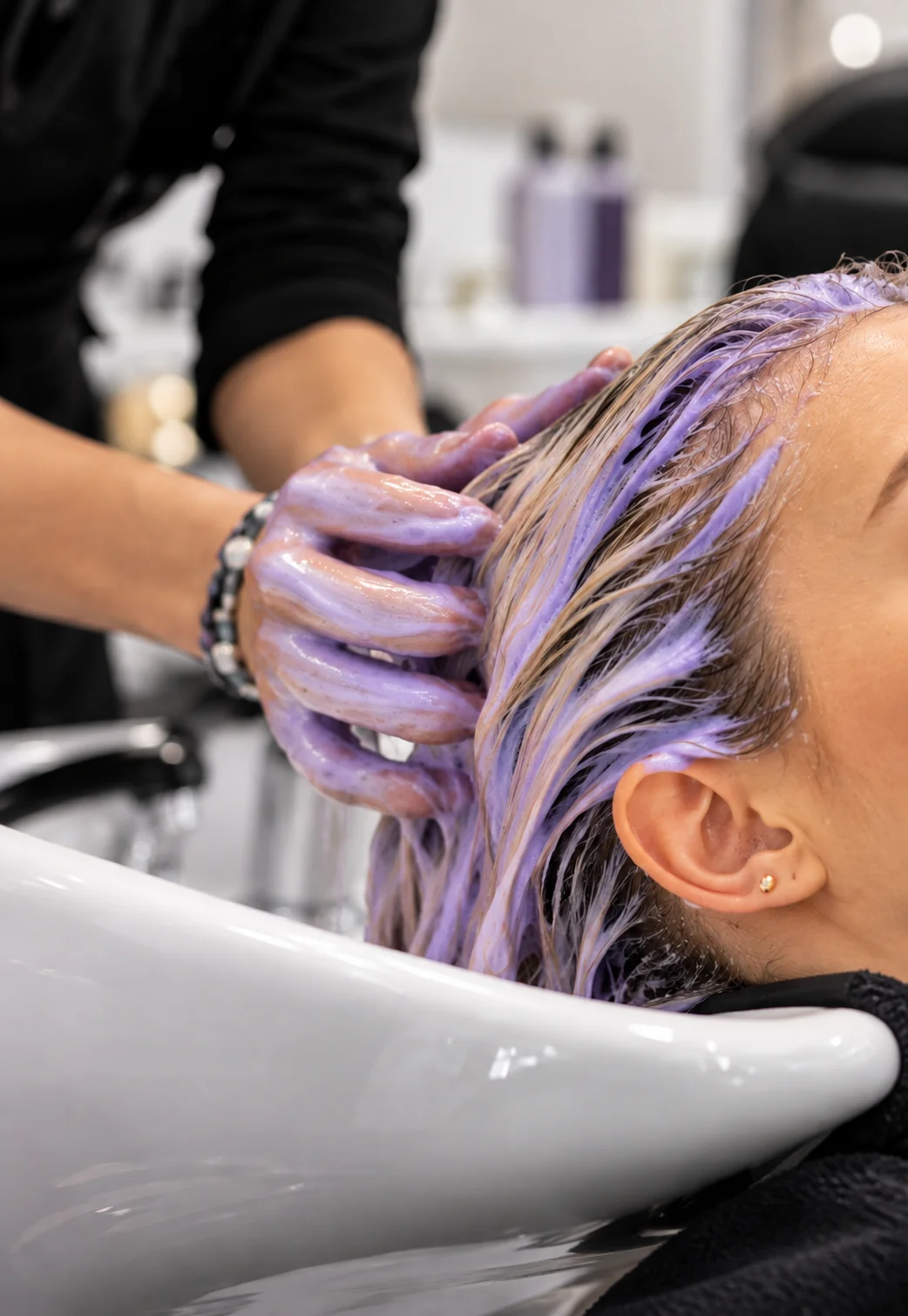 Toning Liquid Protein being applied at the salon backwash