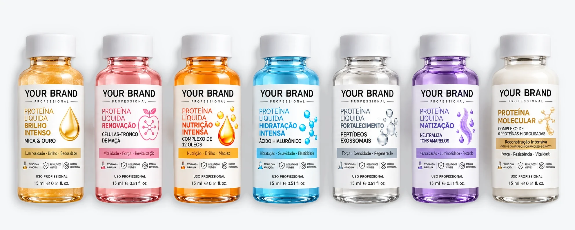 Range of professional Liquid Proteins in 15 ml ampoules