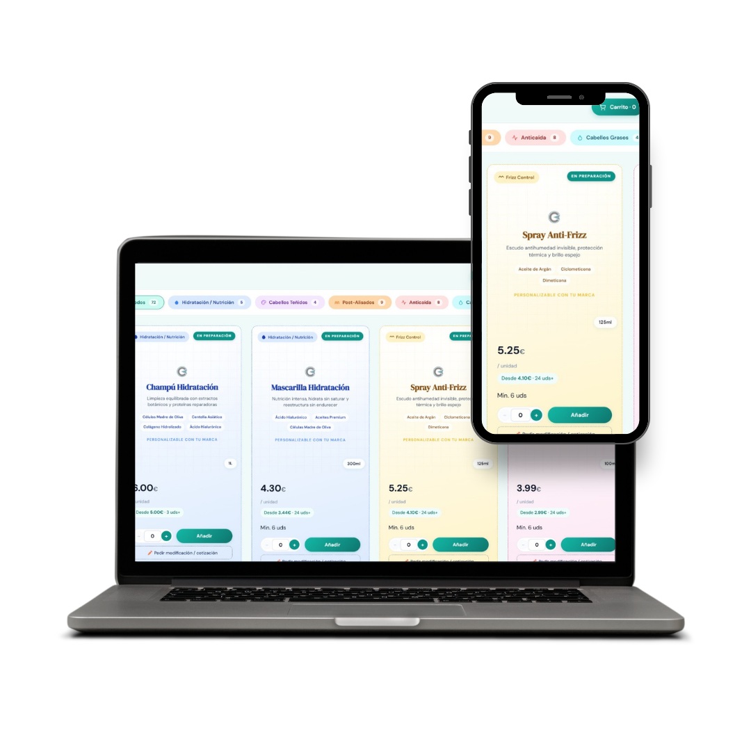 Portal privado de cliente de Click Beauty Labs en portatil y movil