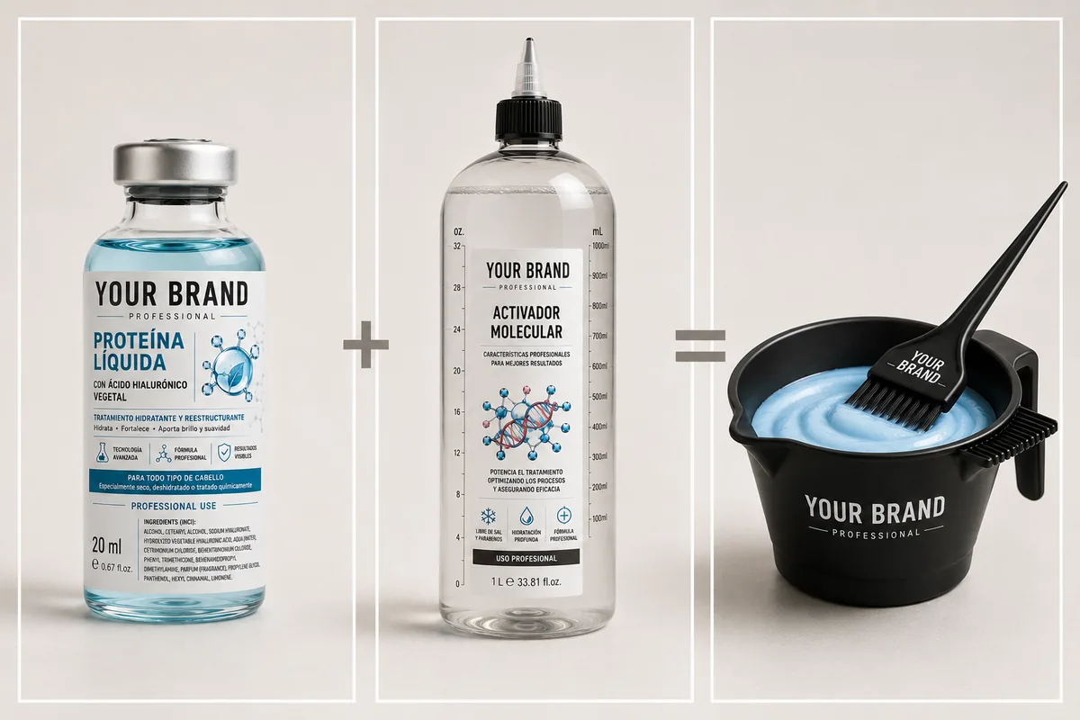 Proteína Líquida más Activador Molecular igual a tratamiento personalizado en el bol