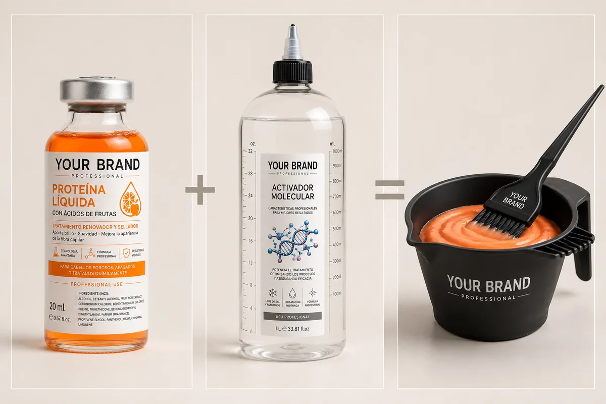 Proteína Líquida más Activador Molecular igual a tratamiento personalizado en el bol