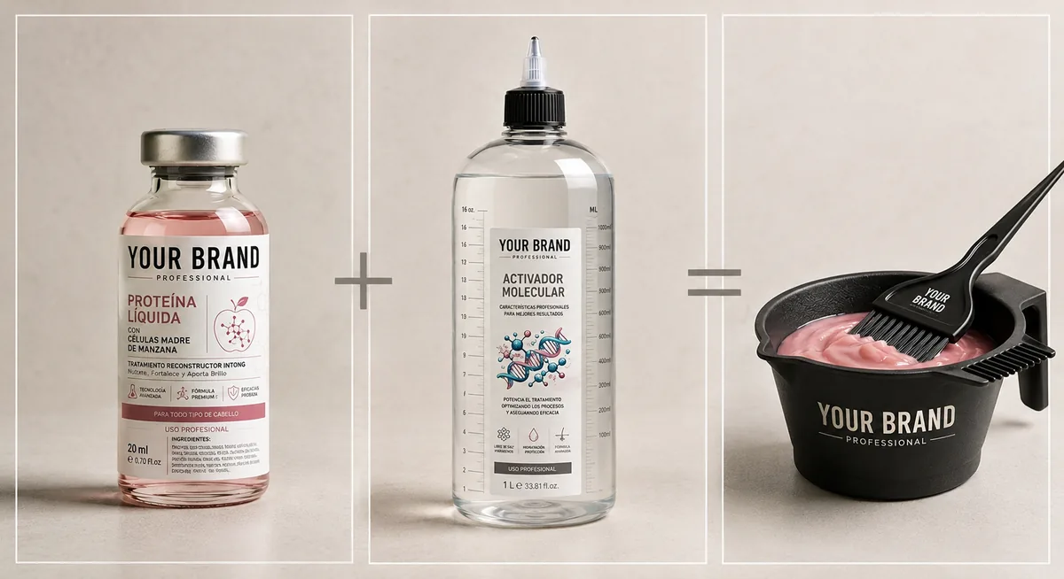 Proteína Líquida más Activador Molecular igual a tratamiento personalizado en el bol