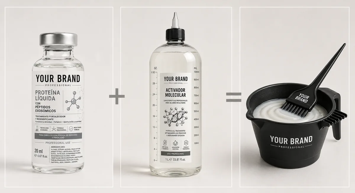 Proteína Líquida más Activador Molecular igual a tratamiento personalizado en el bol