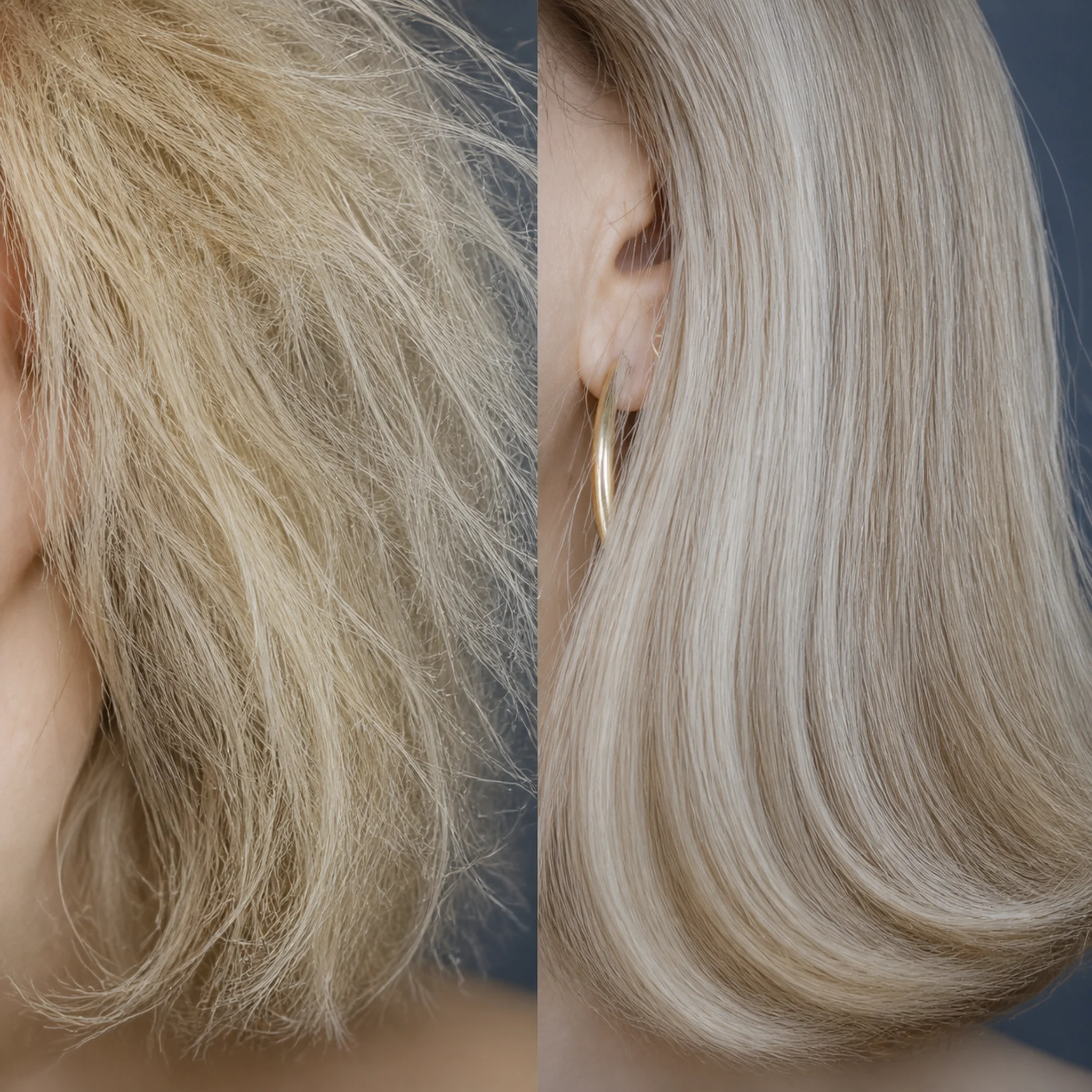 Cabello decolorado antes y después de aplicar Proteína Molecular